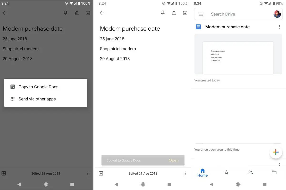 Google Keep Notes Copy to Google Docs