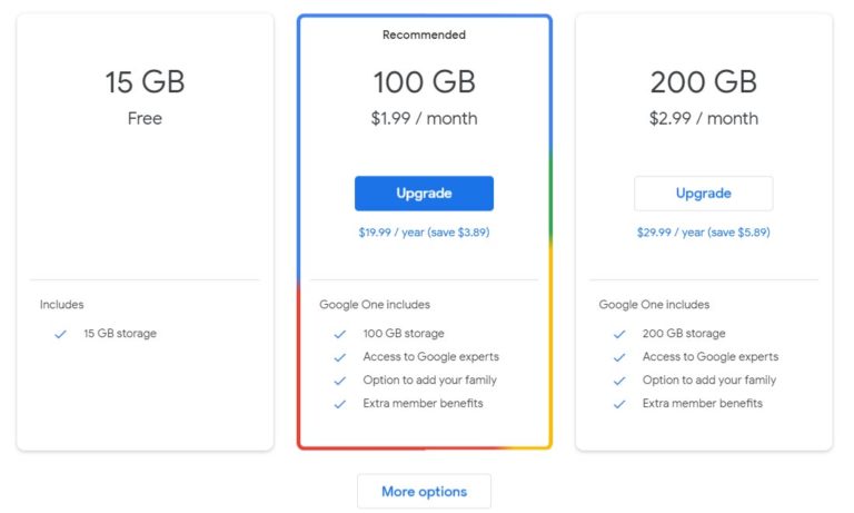 google one plans pricing