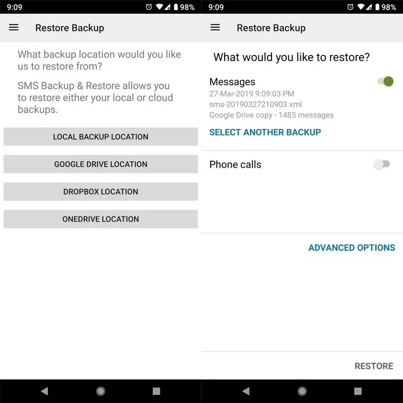 Restore SMS Backup