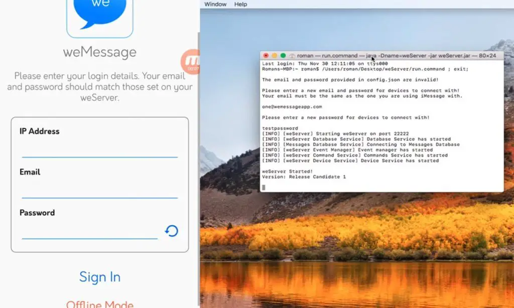 Wemessages Setup Server in macOS