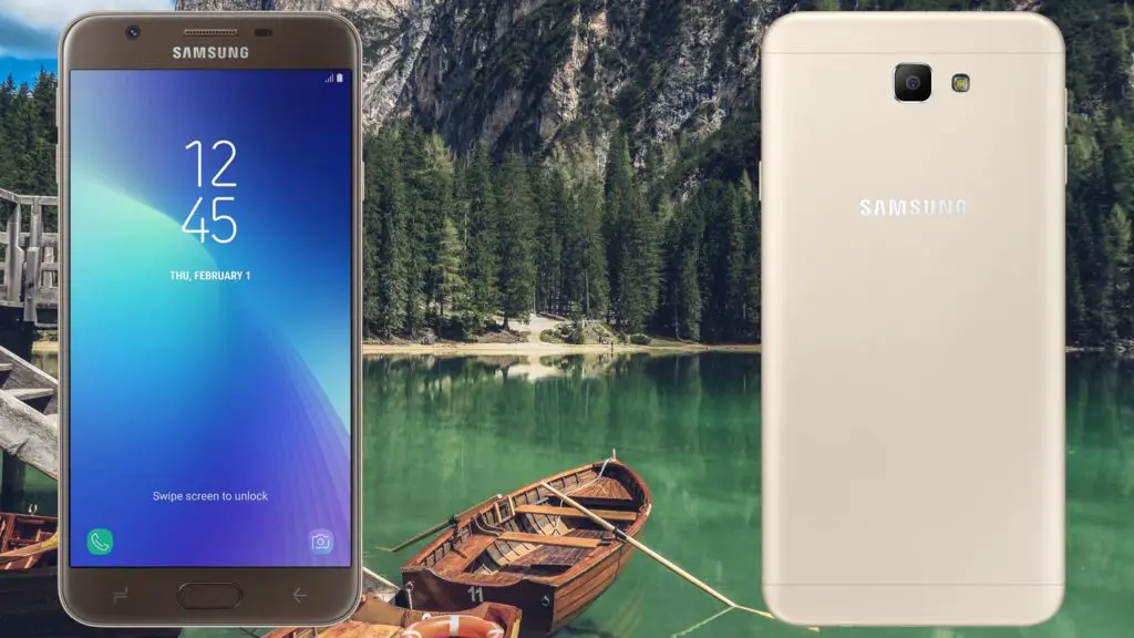 Samsung Galaxy J7 Prime 2 with Lake and Boat Background