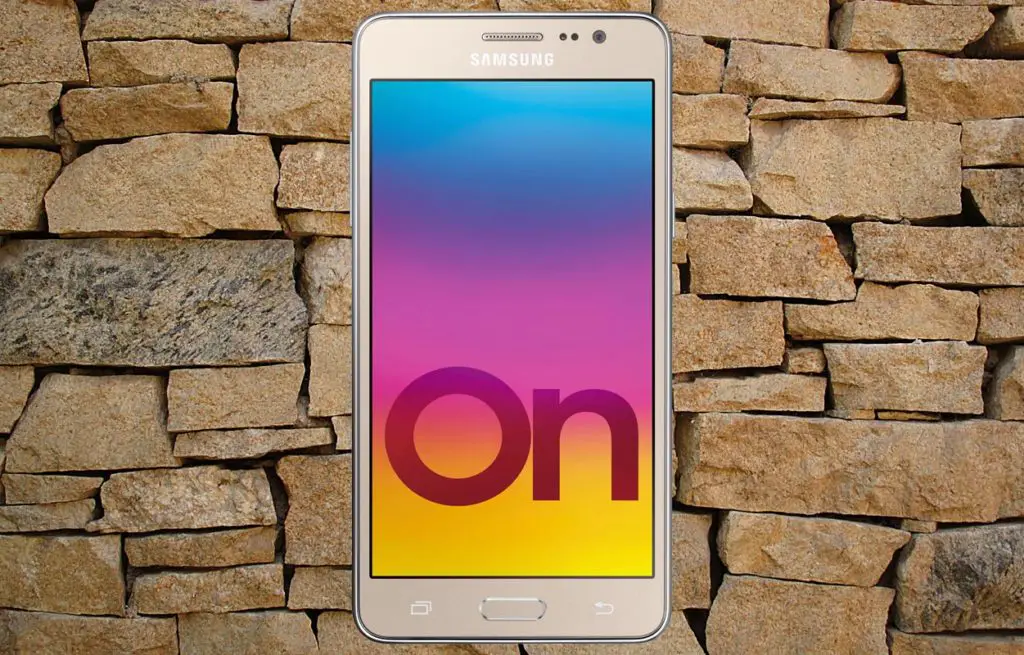 Samsung On7 with Rock Wall Background