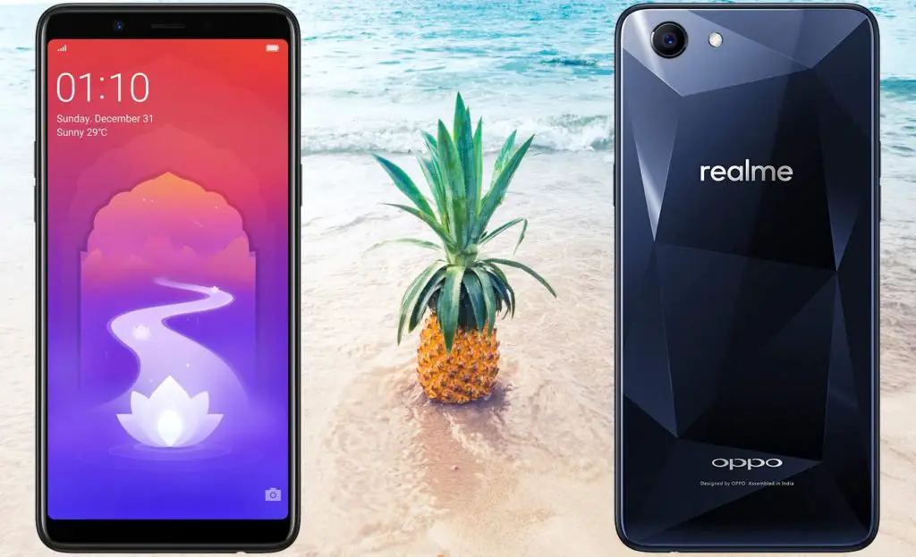 Oppo Realme 1 with Pineapple in Beach Background