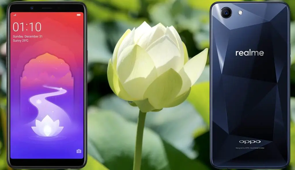 Oppo Realme 1 with White Lotus Background