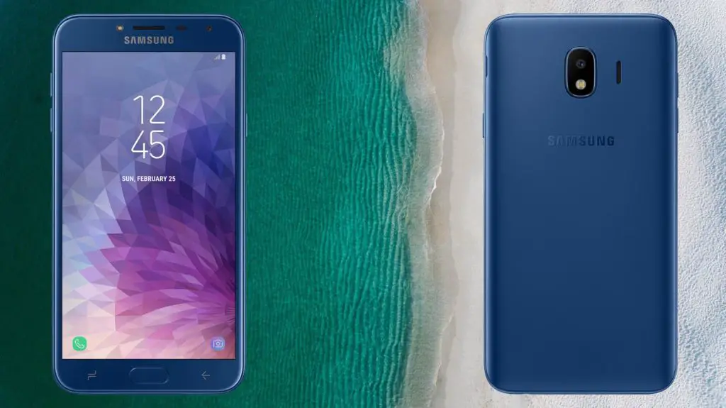 Samsung Galaxy J4 with Sea and Beach Texture Background