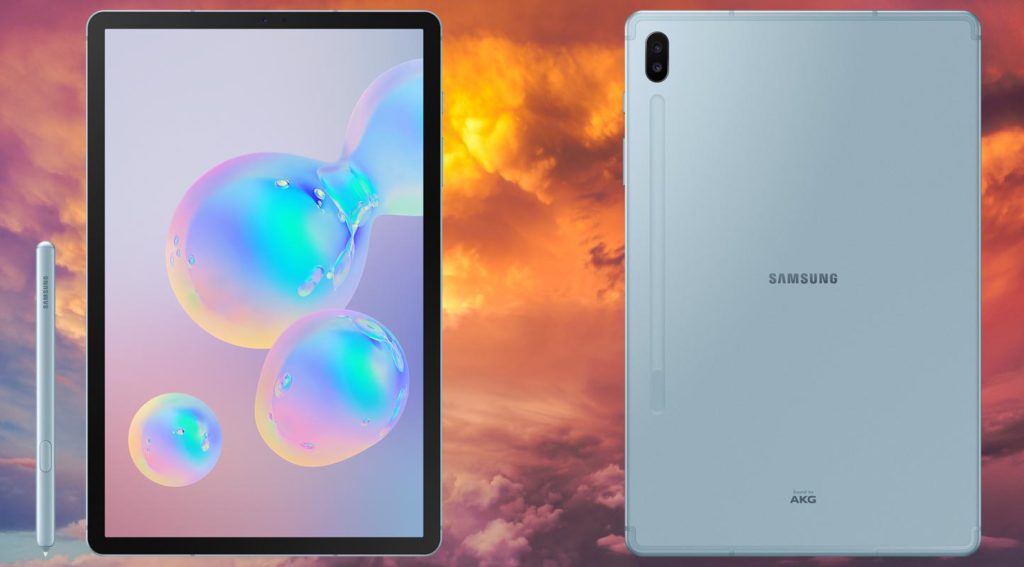 Samsung Galaxy Tab S6 With Red Shade Cloud Background