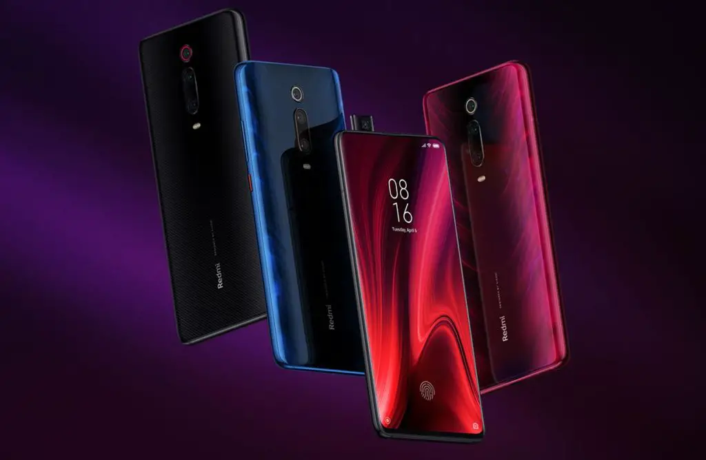 Xiaomi Redmi K20 Pro with Dark Pink and Black Background