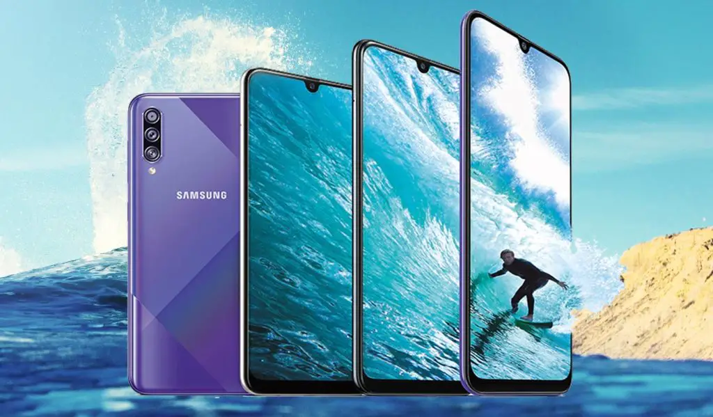 Galaxy A50s with Sea Surf Background