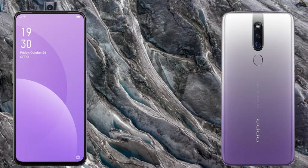 Oppo F11 Pro with Grey Mountain Background