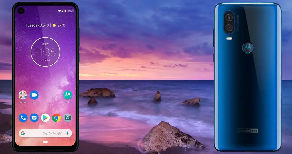 Motorola One Vision with Night Beach Background