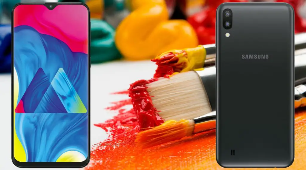 Samsung Galaxy M10 with Art Paint Background