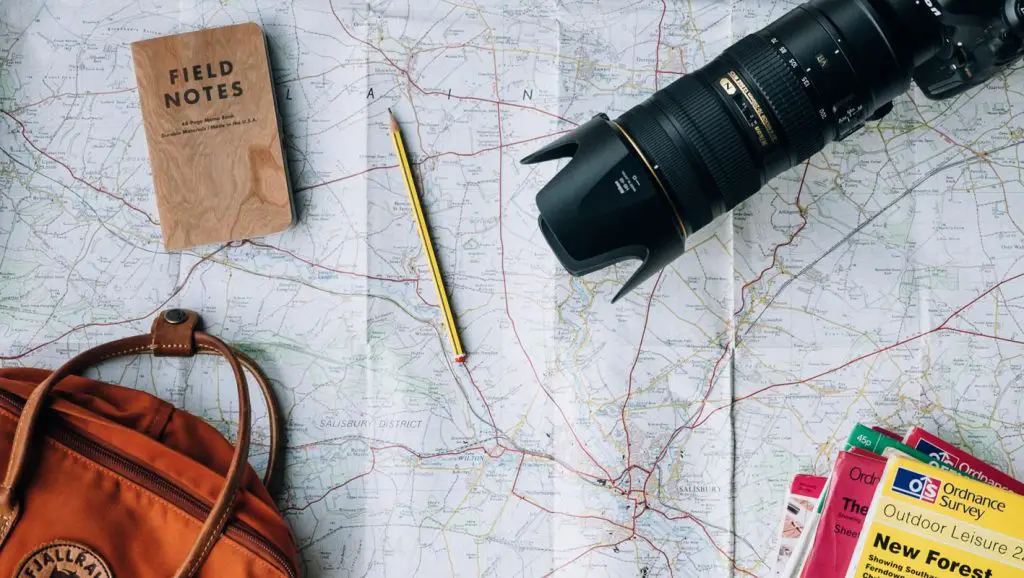 Camera, Travel Bag on the Map