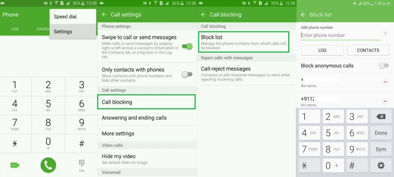 how to block numbers on android
