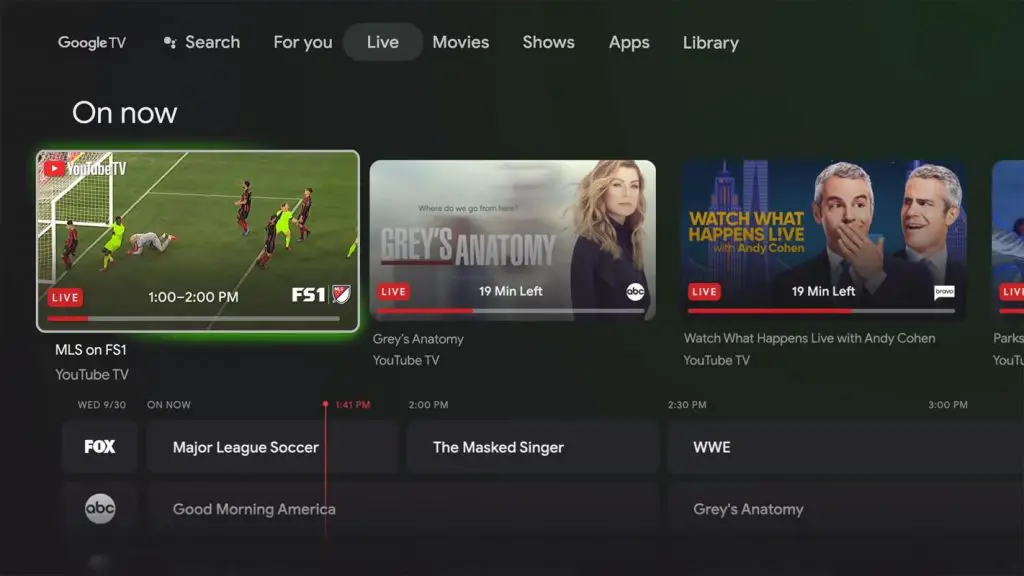 Google TV Live show UI