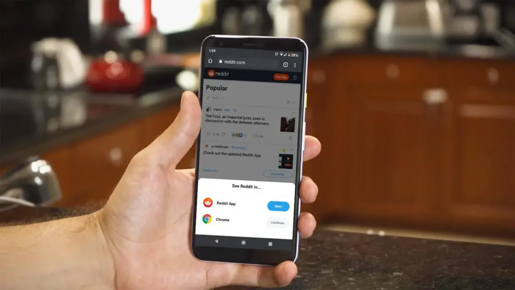 See Reddit in App or Chrome Pop-Up