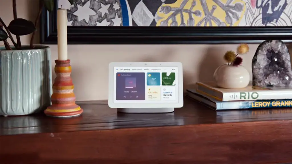 Google Nest Hub on the Wooden Table