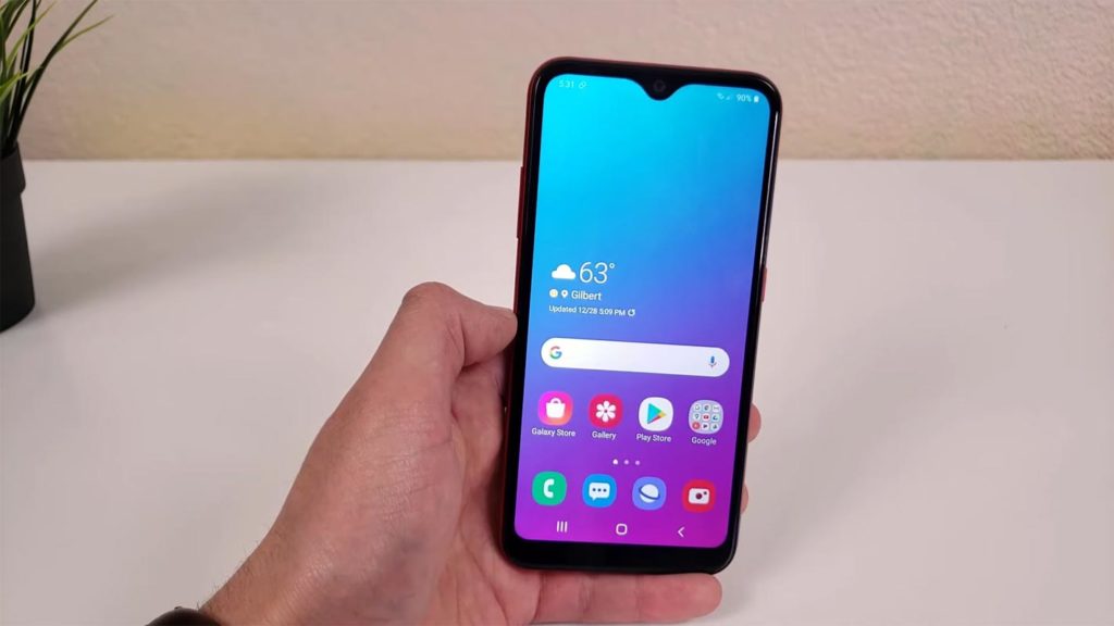 Samsung Galaxy A01 Home Screen in Hand