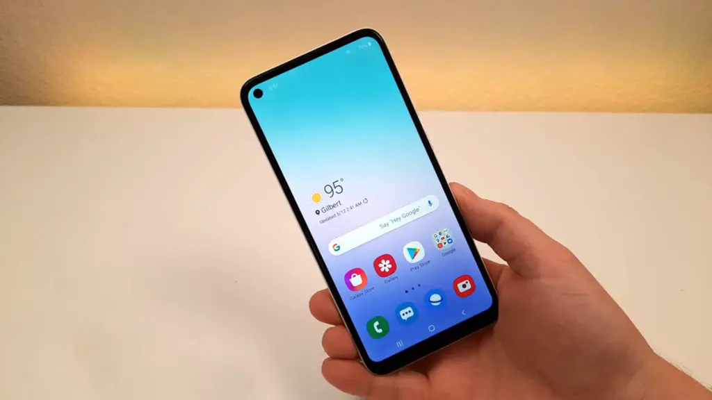 samsung galaxy a11 home screen in hand