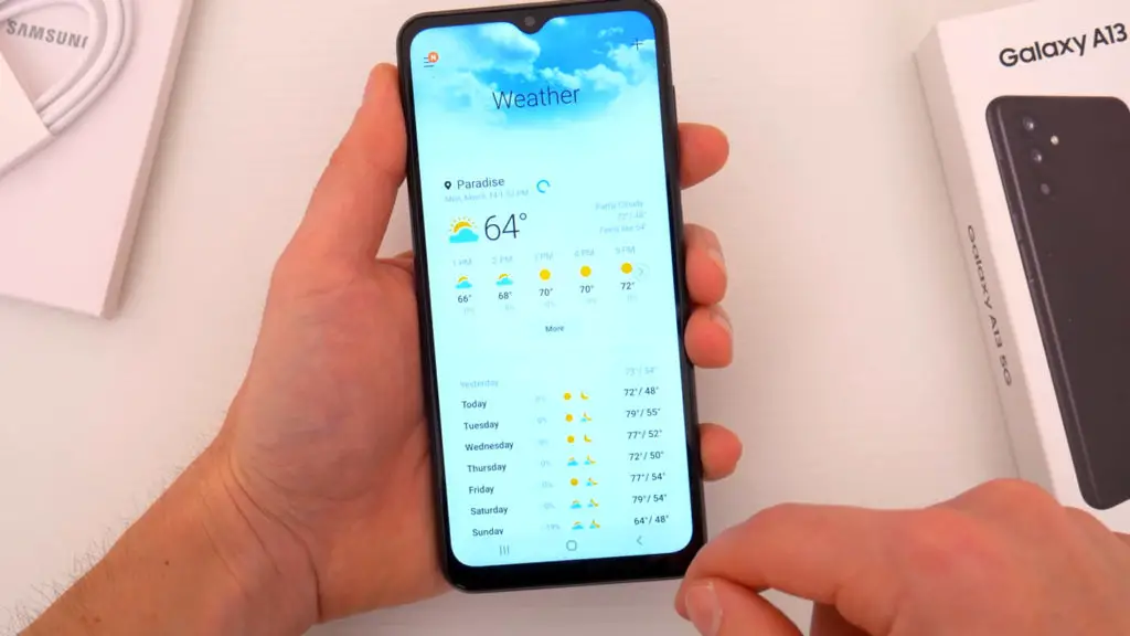 SAMSUNG GALAXY A13 5G WEATHER CHECK