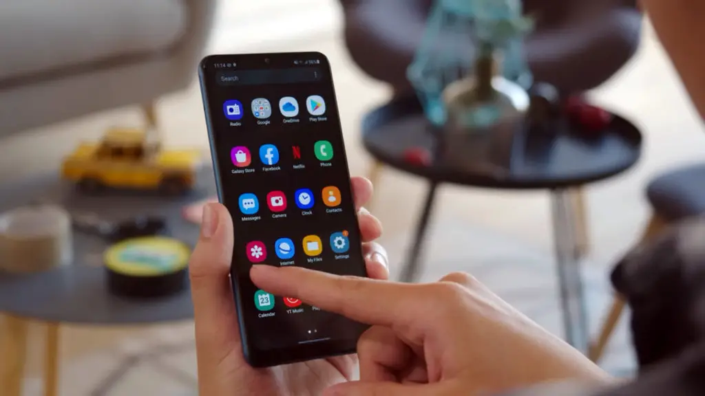 samsung galaxy A12 apps menu in hand