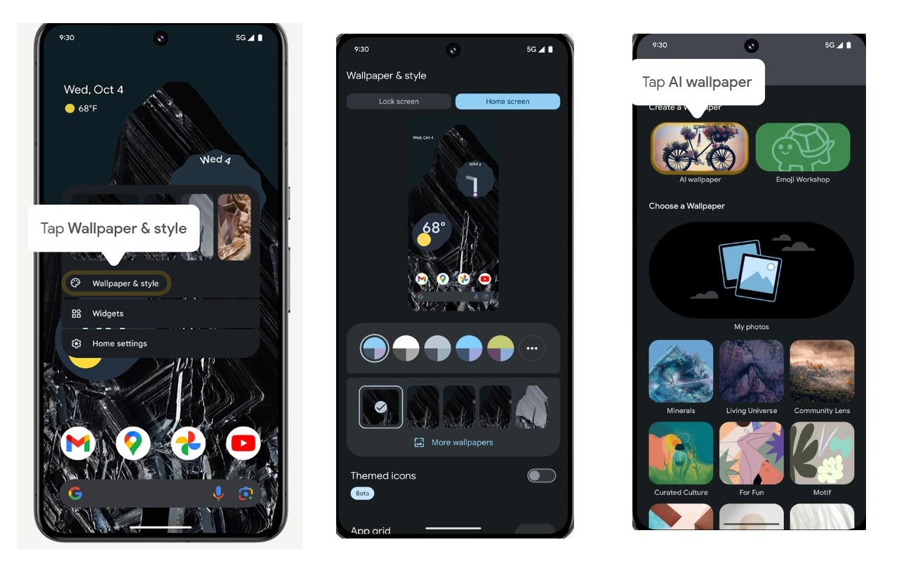 Google Pixel 8a AI Wallpaper Settings