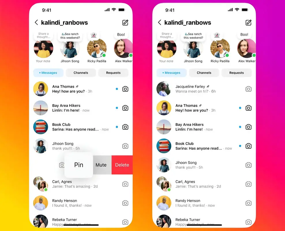 Pin Unpin Instagram Chats Android and iPhone Apps Screenshot