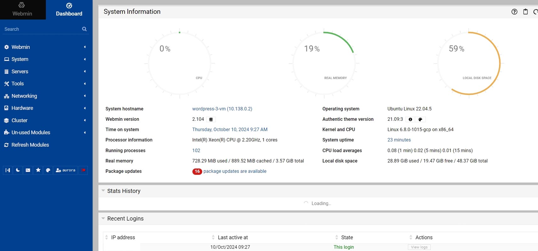 Webmin Dashboard