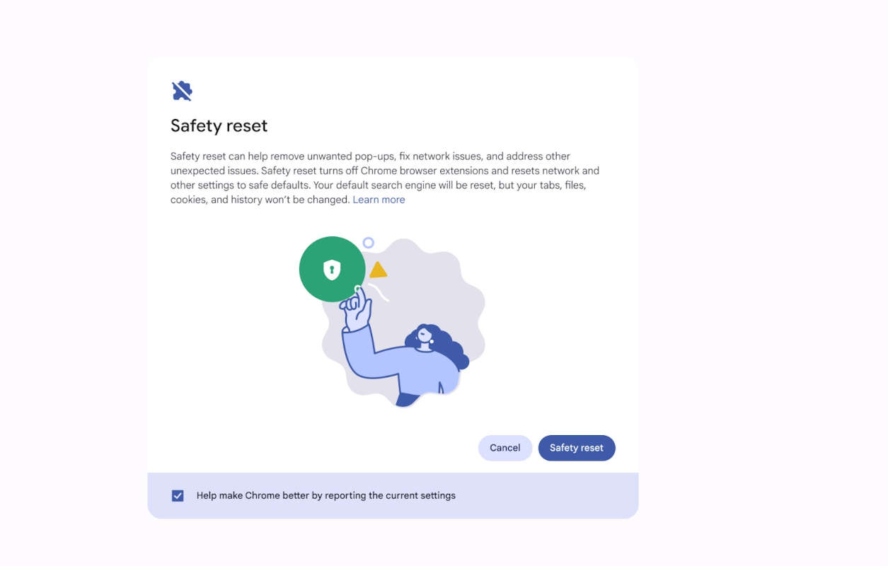 ChromeOS Safety Reset Option Screenshot