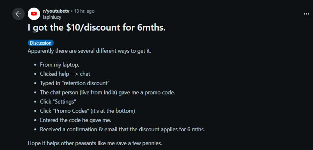 YouTube Subscribers are getting $10 mo Offer Screenshot